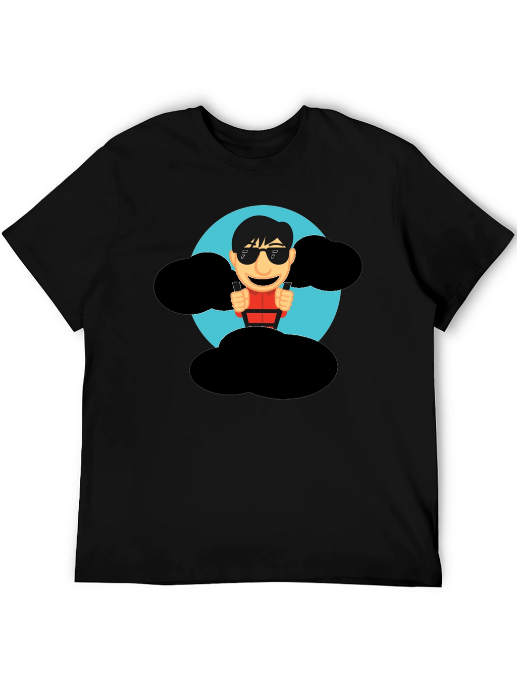Cartoon Skydiver Graphic Tee - Cool Black T-Shirt