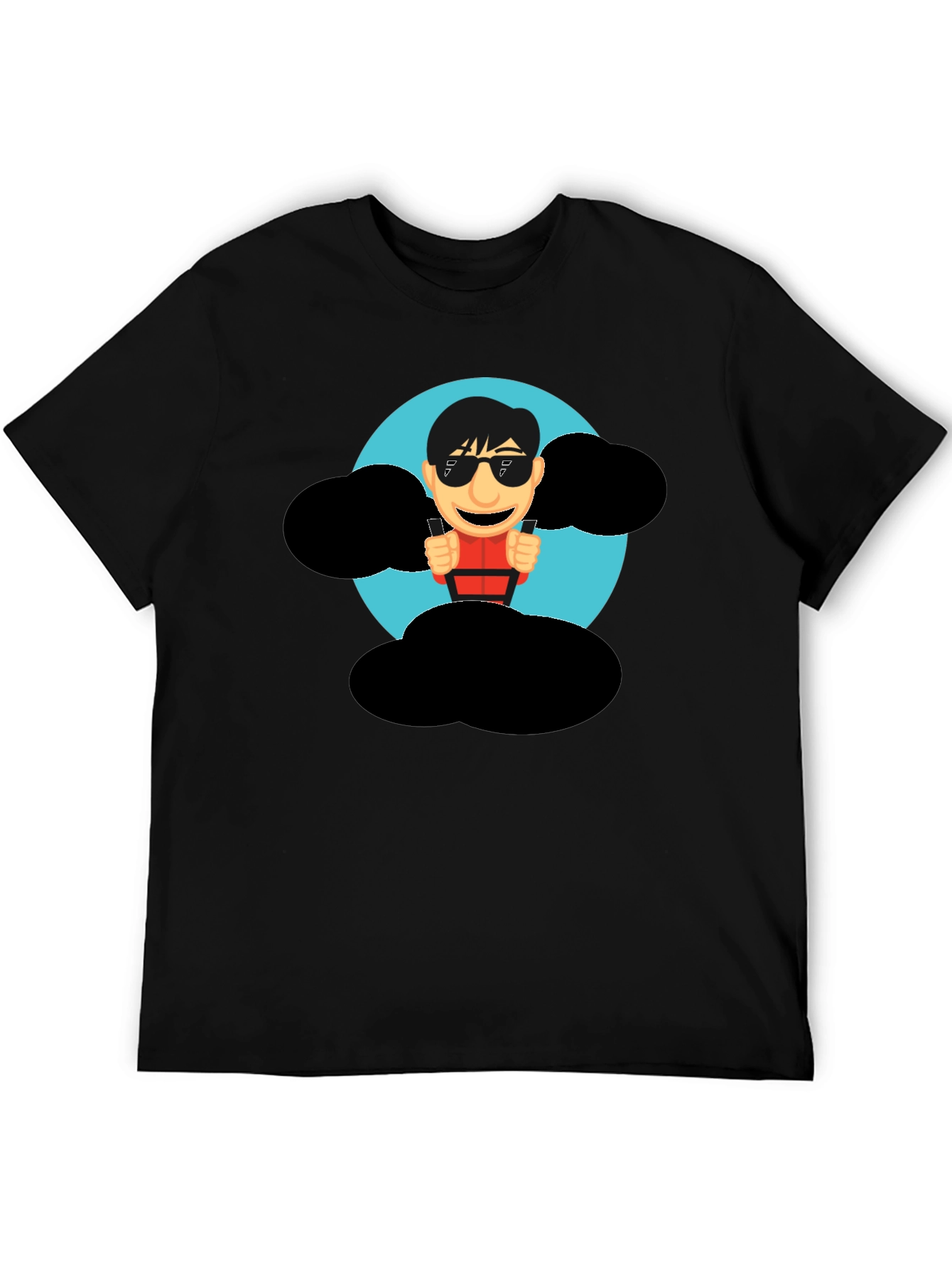 Cartoon Skydiver Graphic Tee - Cool Black T-Shirt