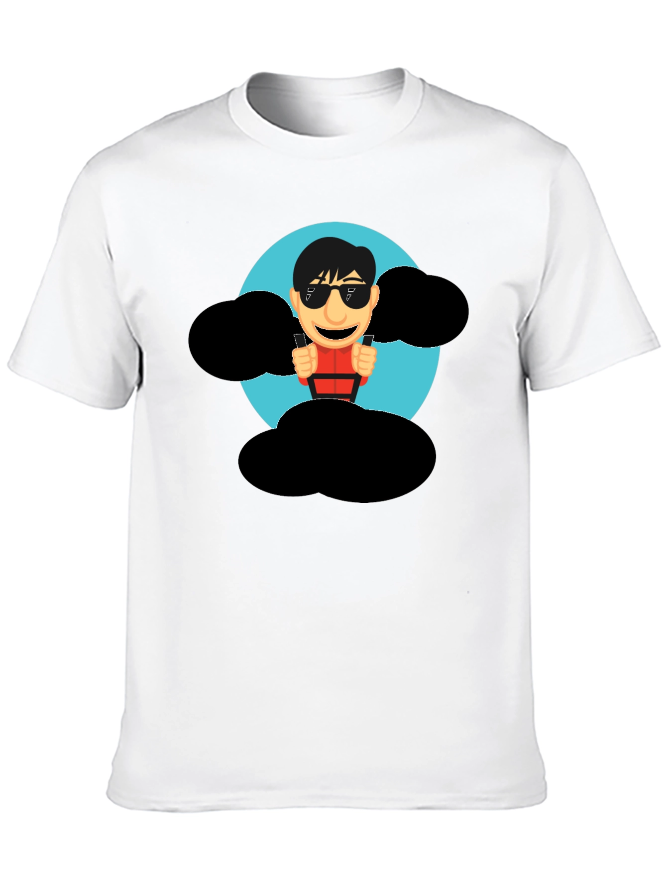 Cartoon Skydiver Graphic Tee - Cool Black T-Shirt