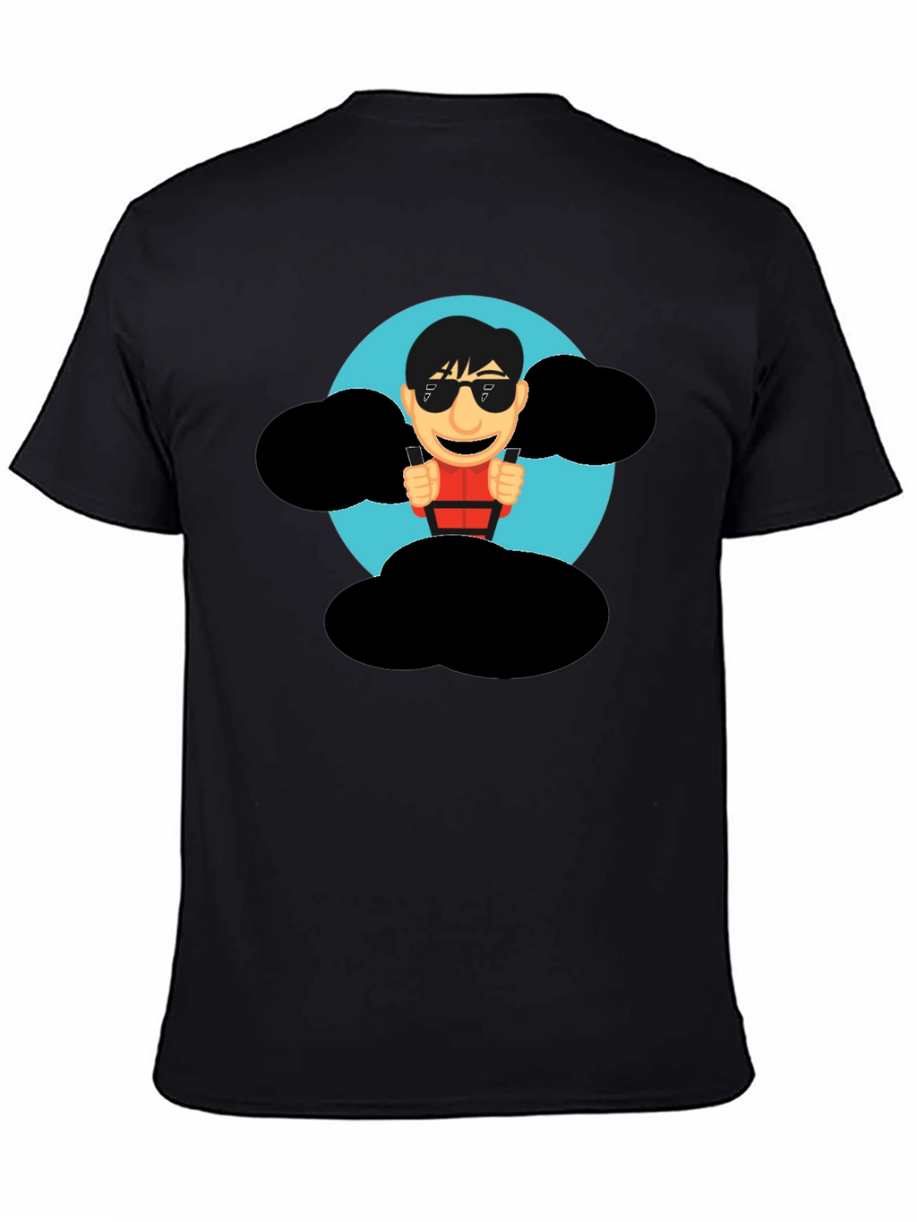 Cartoon Skydiver Graphic Tee - Cool Black T-Shirt