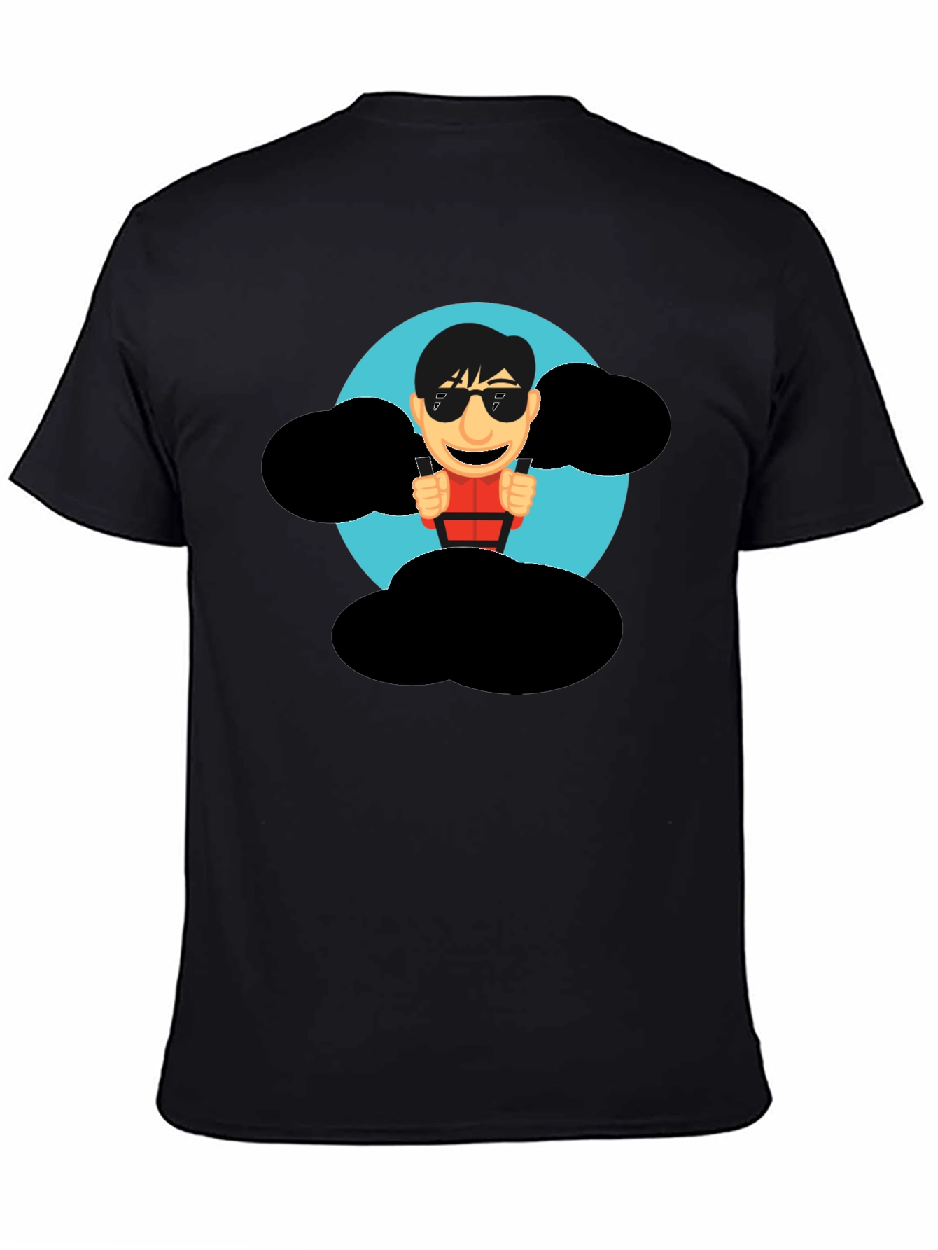 Cartoon Skydiver Graphic Tee - Cool Black T-Shirt