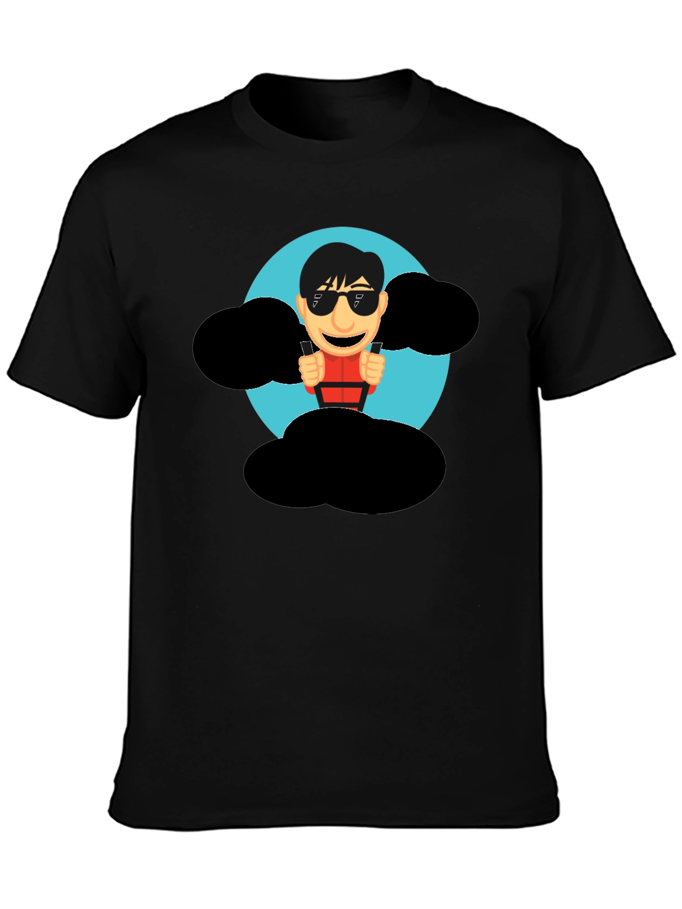Cartoon Skydiver Graphic Tee - Cool Black T-Shirt