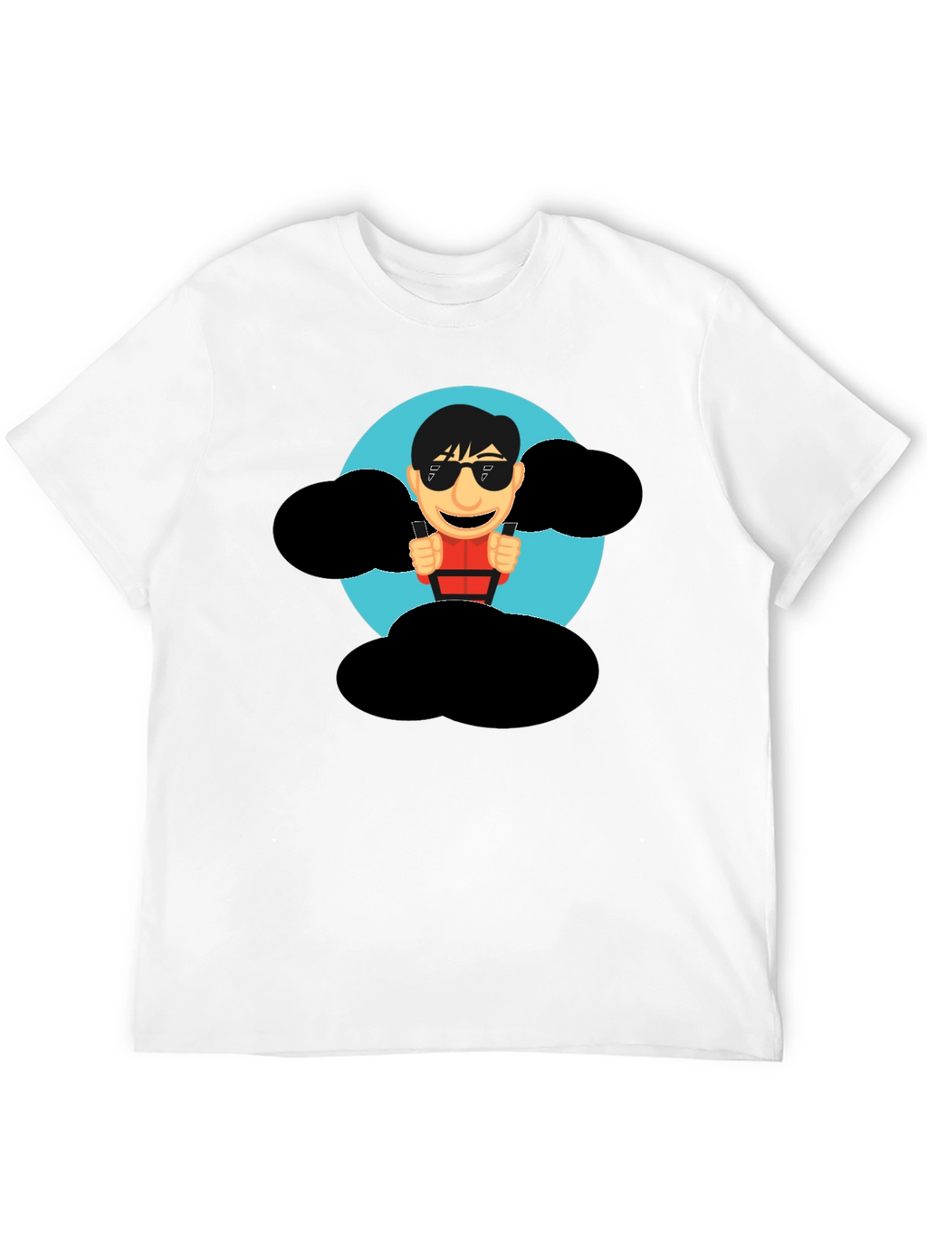 Cartoon Skydiver Graphic Tee - Cool Black T-Shirt