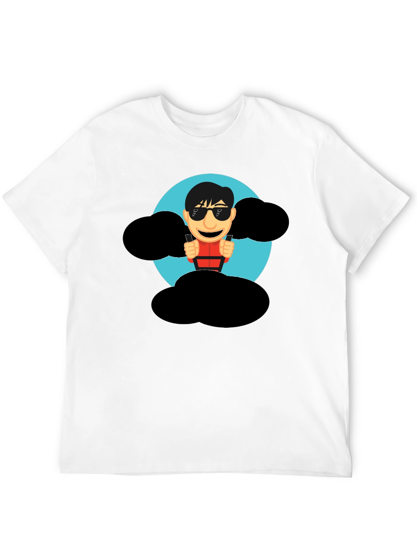 Cartoon Skydiver Graphic Tee - Cool Black T-Shirt