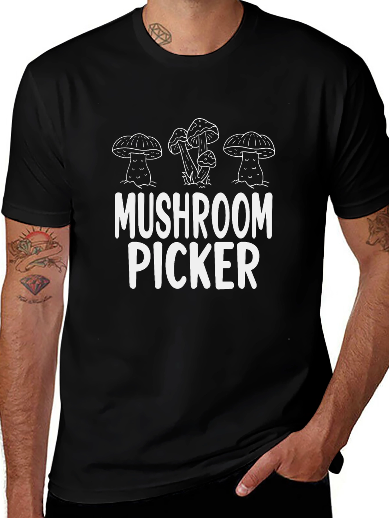 Mushroom Picker Graphic Tee - Black Cotton Shirt