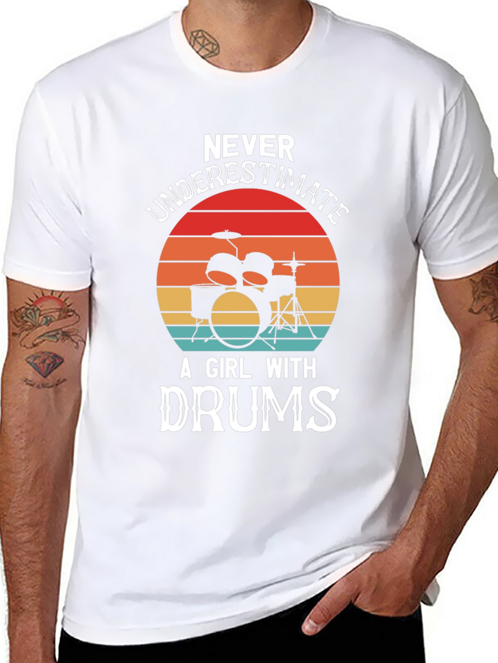 Never Underestimate a Girl with Drums Graphic T-Shirt