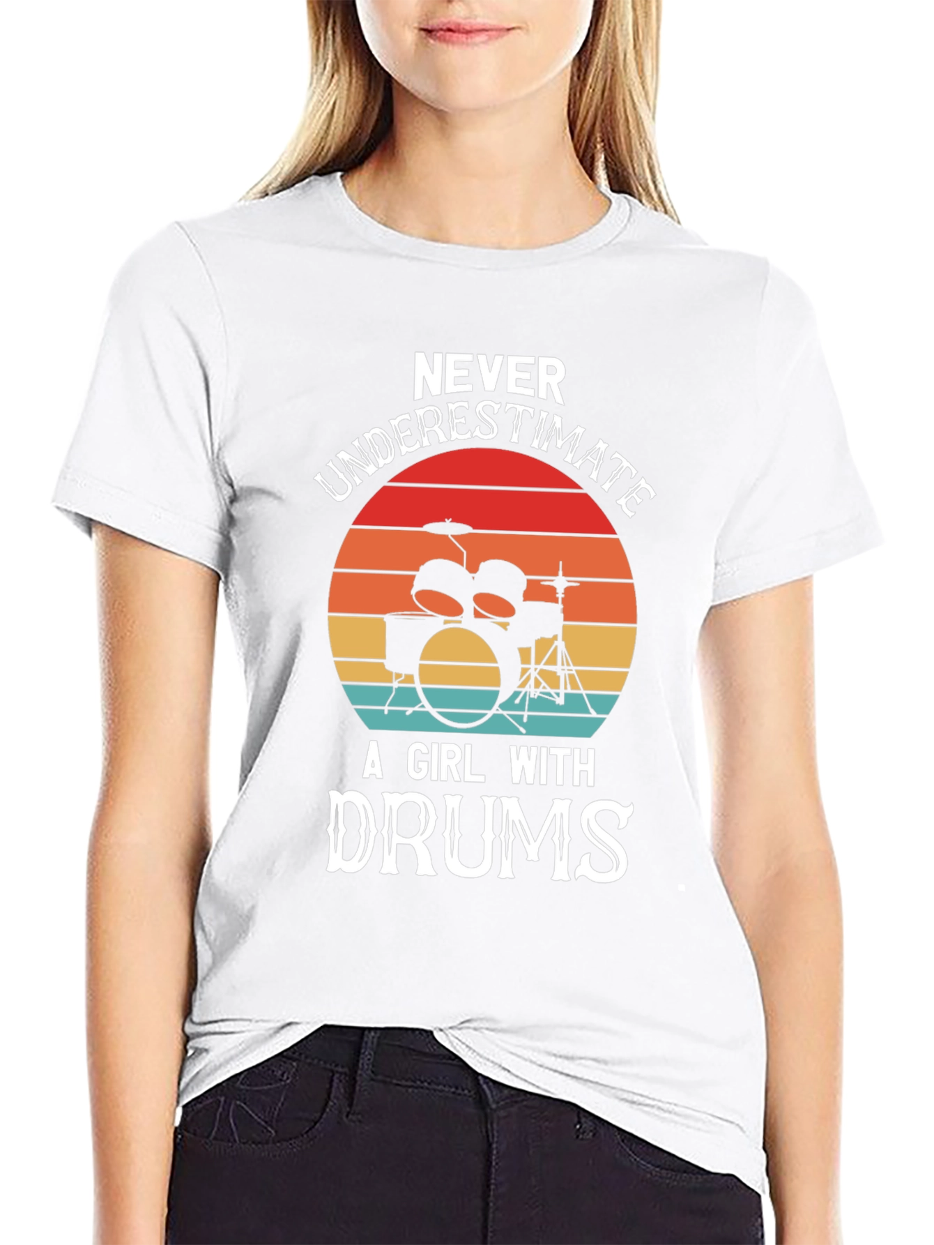 Never Underestimate a Girl with Drums Graphic T-Shirt