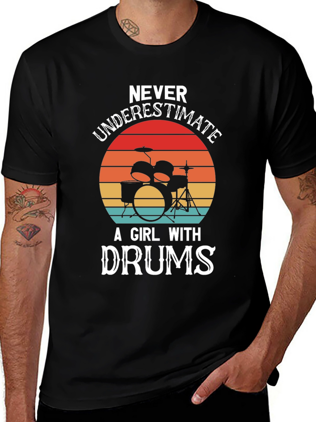 Never Underestimate a Girl with Drums Graphic T-Shirt