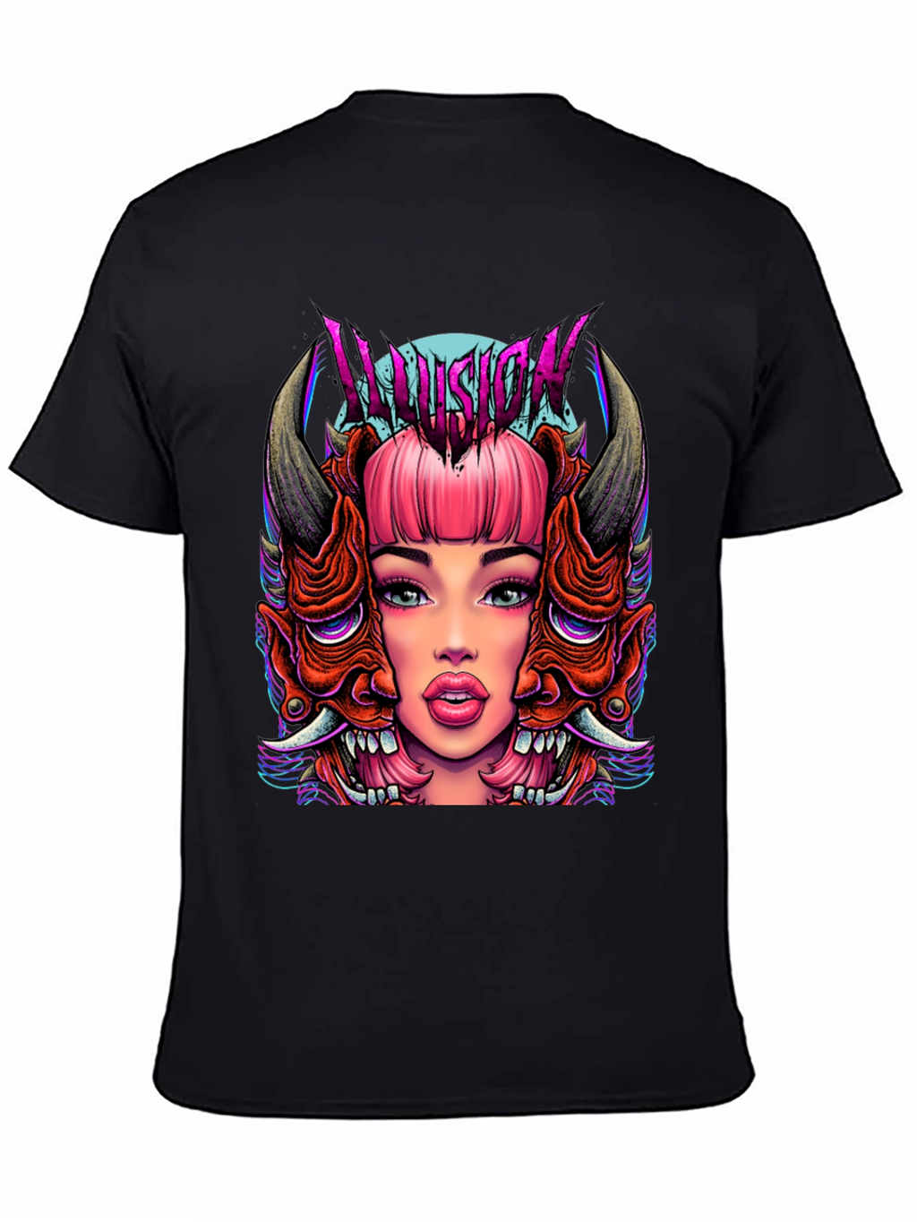Illusion Graphic Tee - Edgy Demon Girl Design