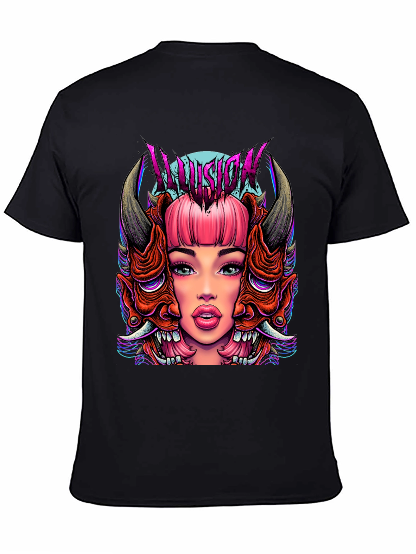Illusion Graphic Tee - Edgy Demon Girl Design