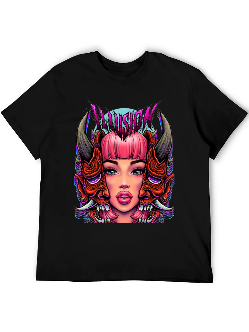 Illusion Graphic Tee - Edgy Demon Girl Design