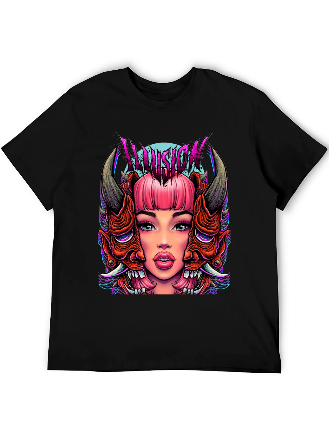 Illusion Graphic Tee - Edgy Demon Girl Design