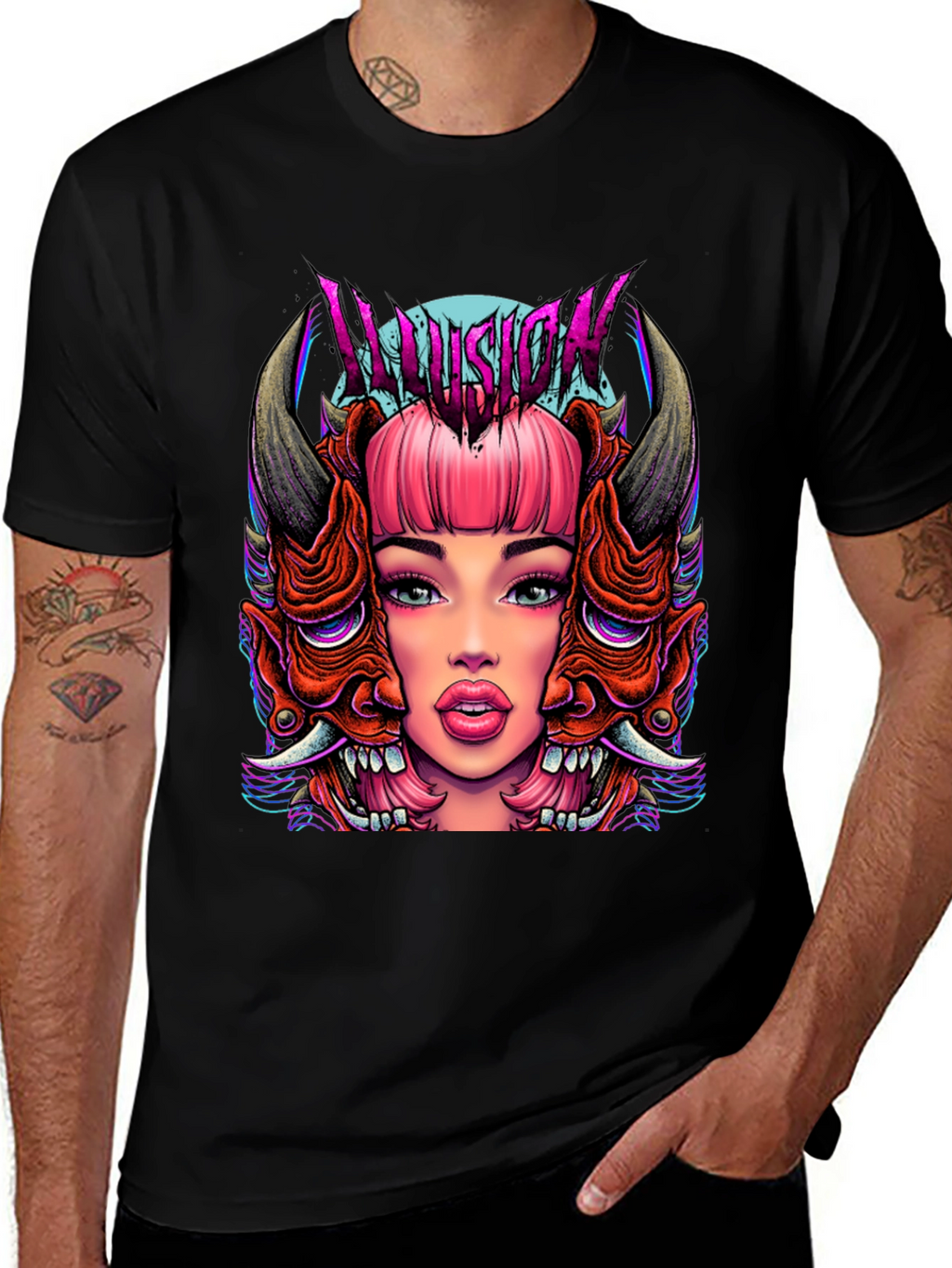 Illusion Graphic Tee - Edgy Demon Girl Design