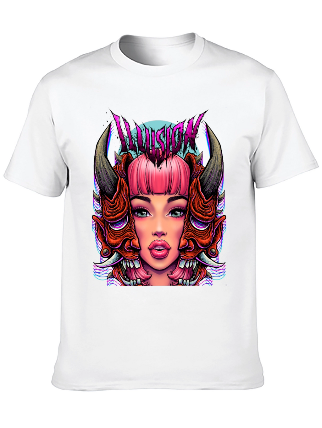 Illusion Graphic Tee - Edgy Demon Girl Design
