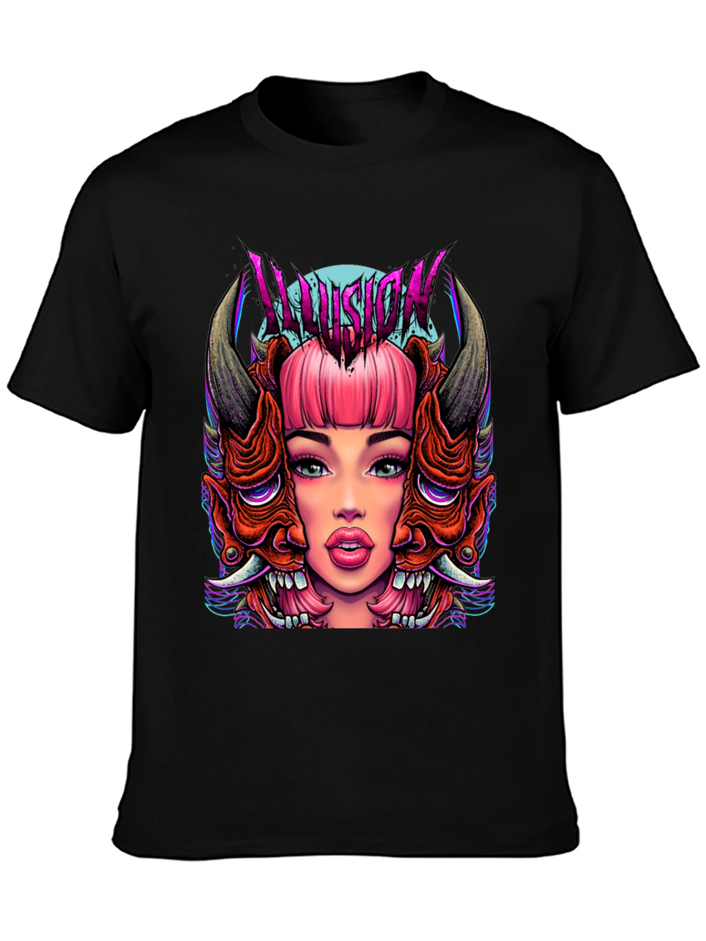 Illusion Graphic Tee - Edgy Demon Girl Design