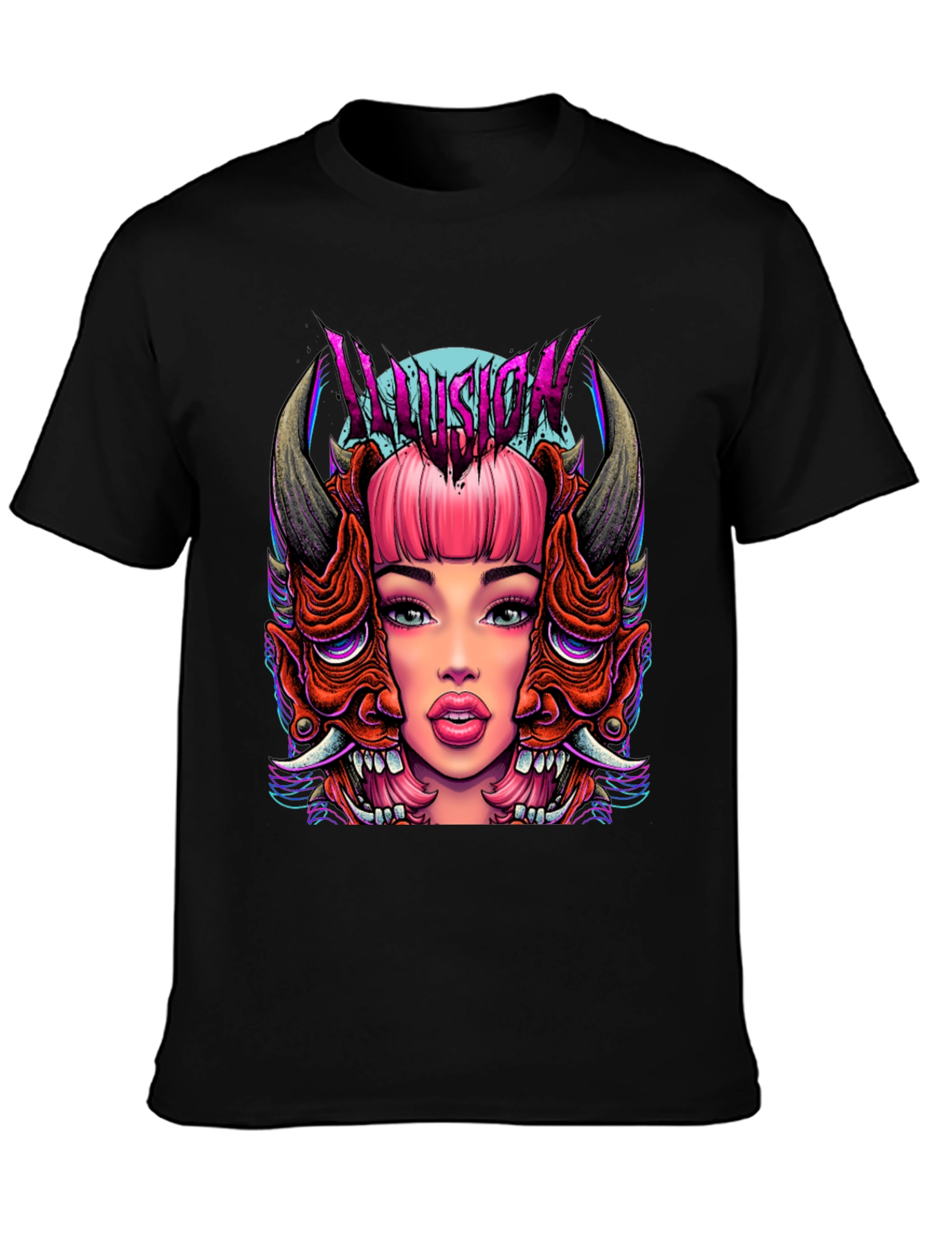 Illusion Graphic Tee - Edgy Demon Girl Design