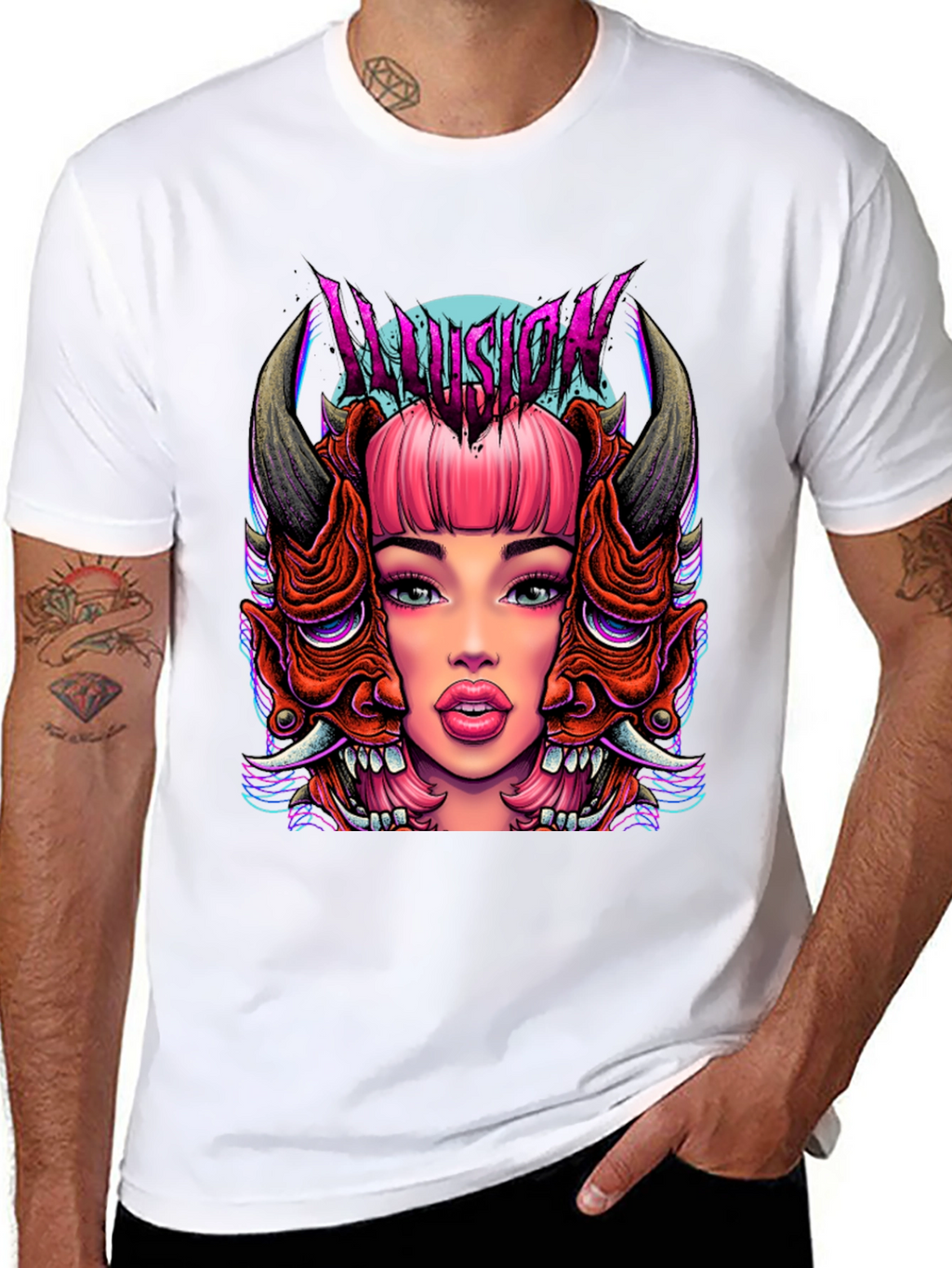 Illusion Graphic Tee - Edgy Demon Girl Design
