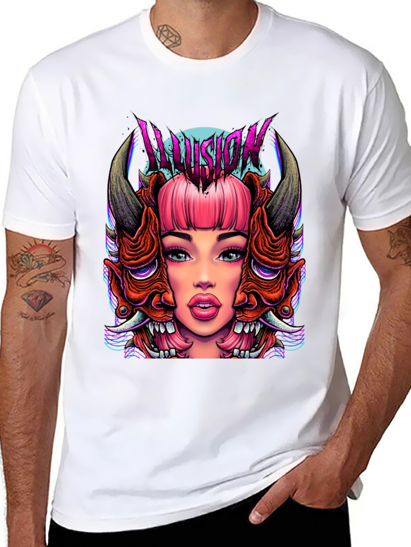 Illusion Graphic Tee - Edgy Demon Girl Design