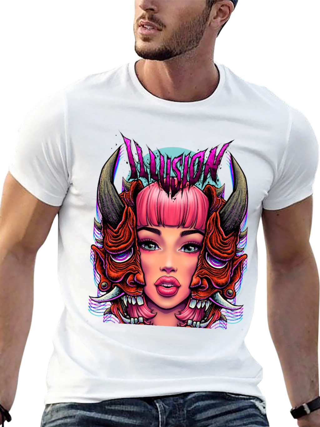 Illusion Graphic Tee - Edgy Demon Girl Design