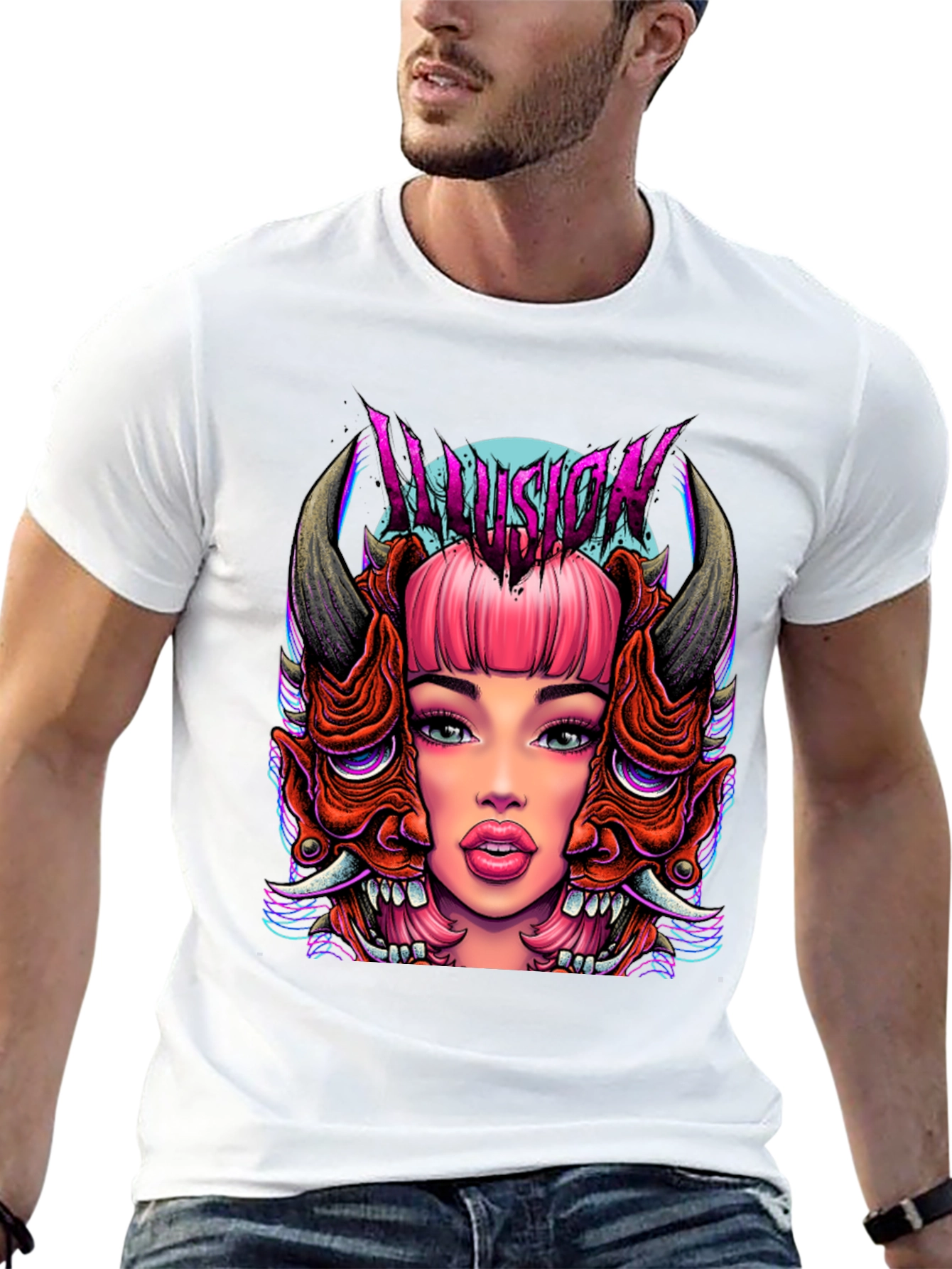 Illusion Graphic Tee - Edgy Demon Girl Design