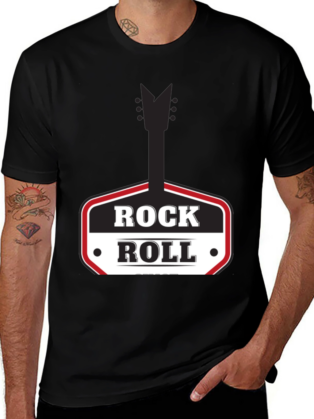 Rock and Roll Graphic Tee - Black Casual T-Shirt