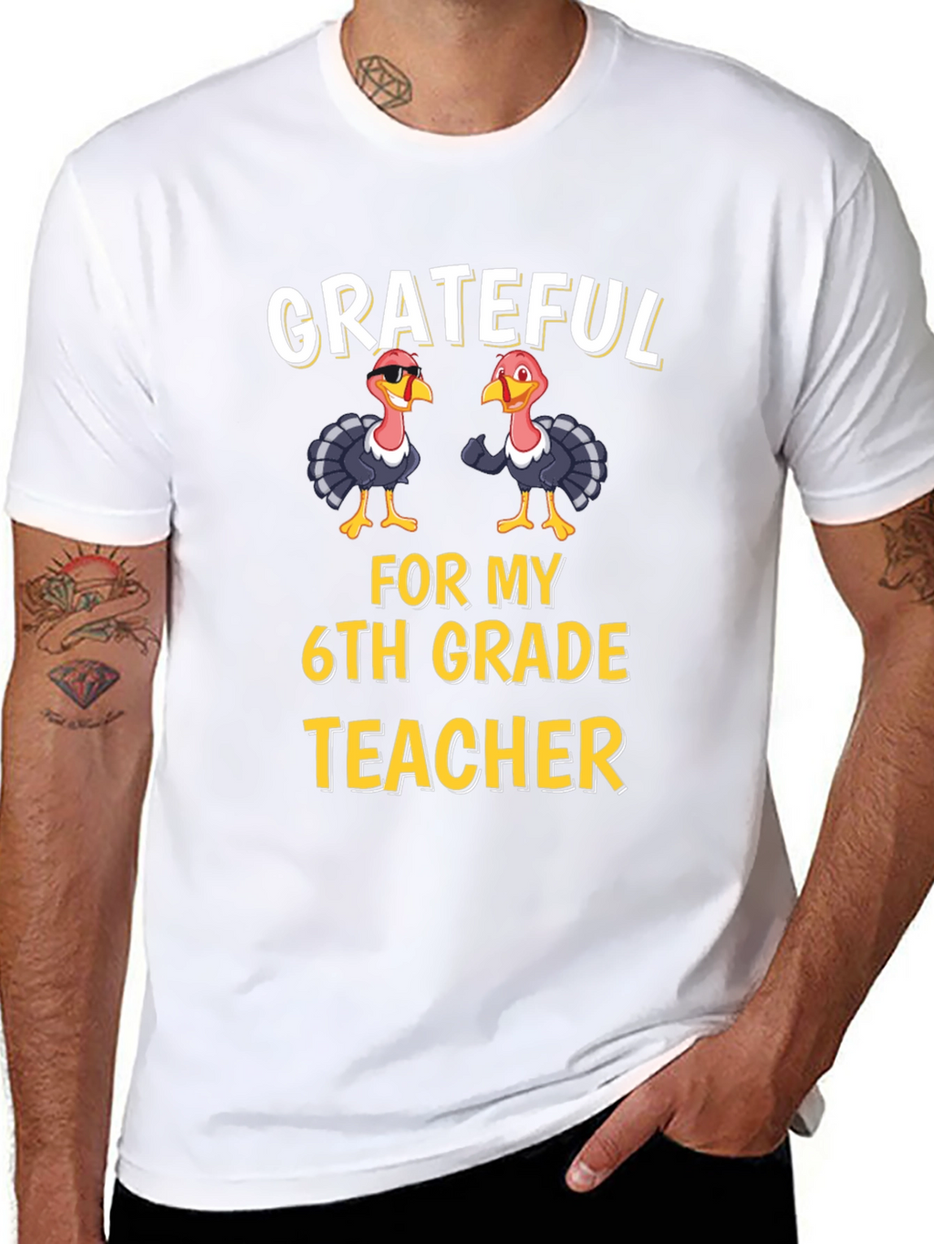 Grateful 6th Grade Teacher Thanksgiving Turkey T-Shirt