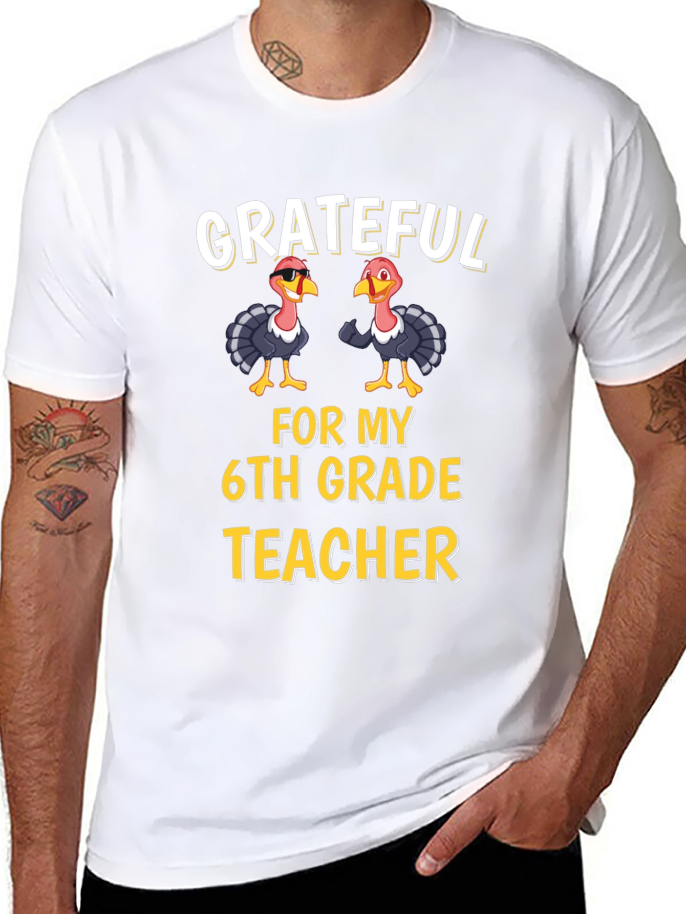 Grateful 6th Grade Teacher Thanksgiving Turkey T-Shirt