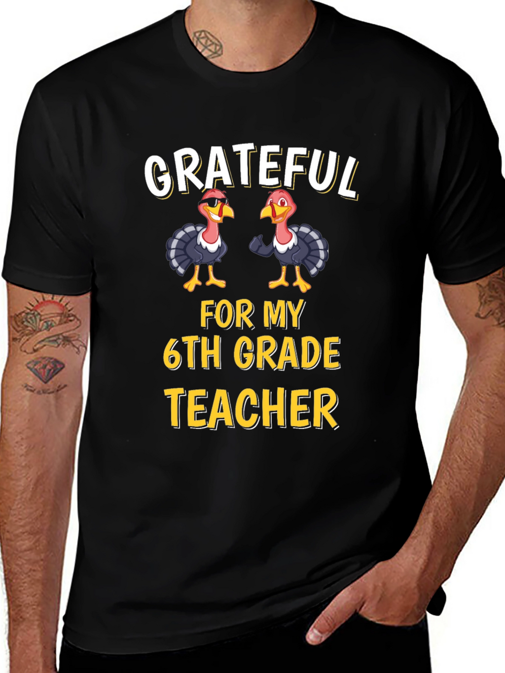 Grateful 6th Grade Teacher Thanksgiving Turkey T-Shirt