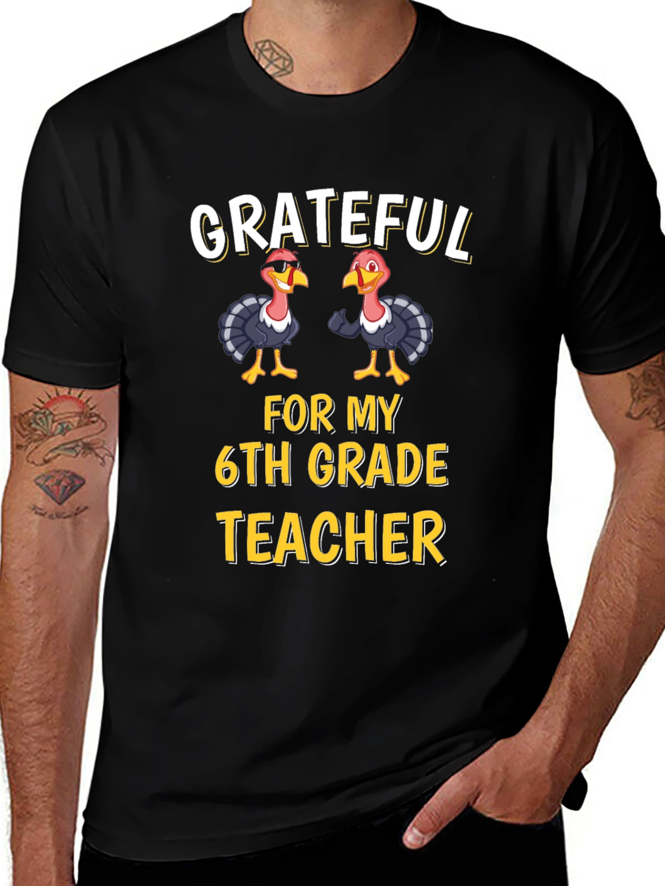 Grateful 6th Grade Teacher Thanksgiving Turkey T-Shirt