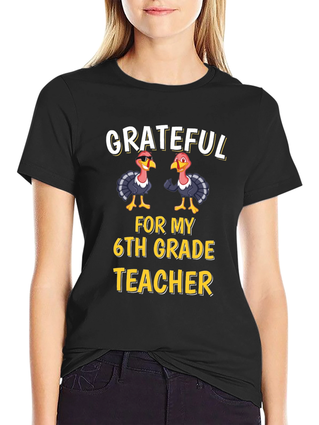 Grateful 6th Grade Teacher Thanksgiving Turkey T-Shirt