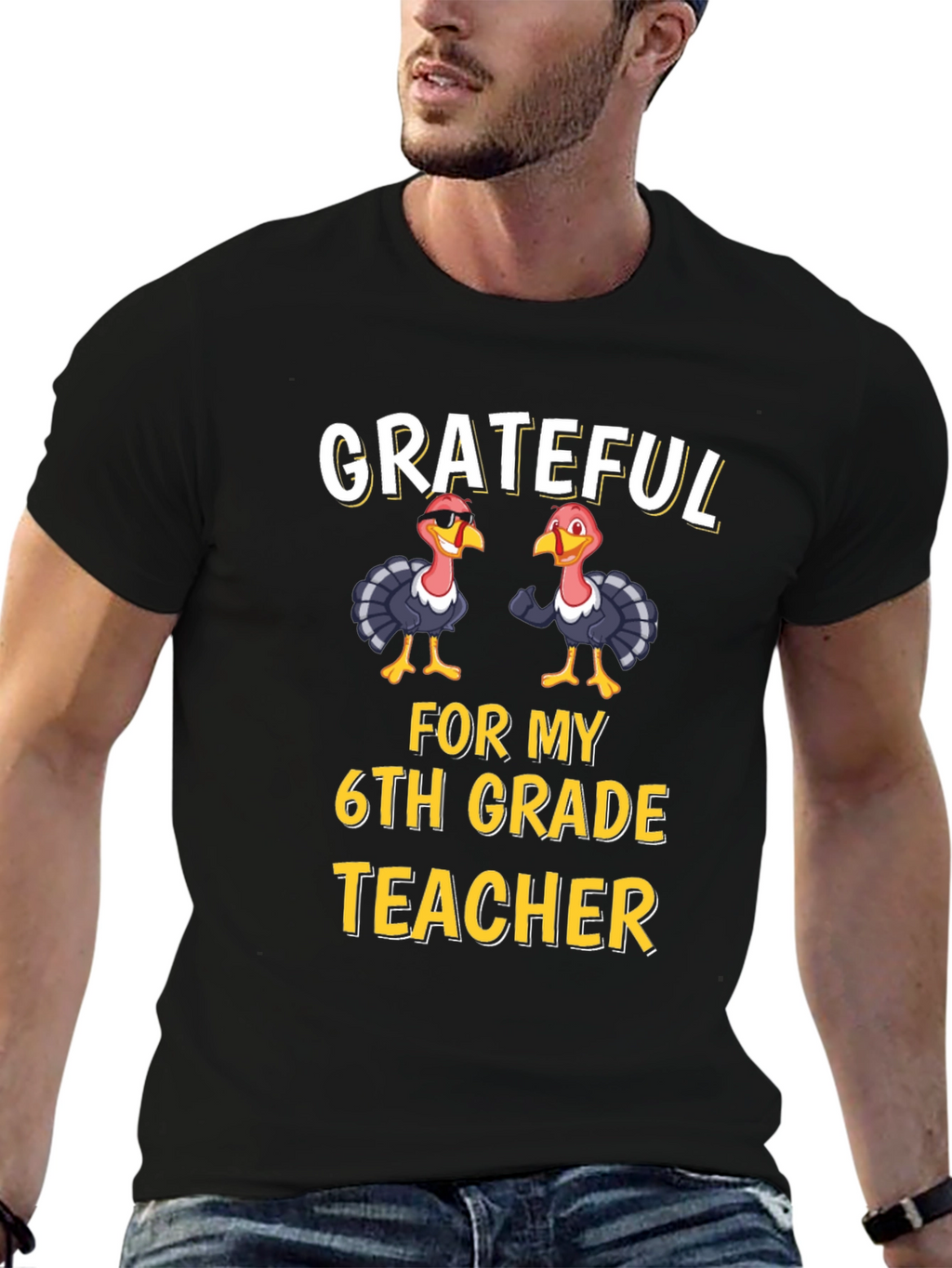 Grateful 6th Grade Teacher Thanksgiving Turkey T-Shirt