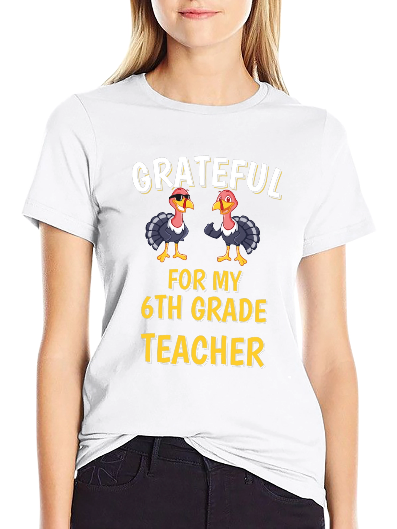 Grateful 6th Grade Teacher Thanksgiving Turkey T-Shirt