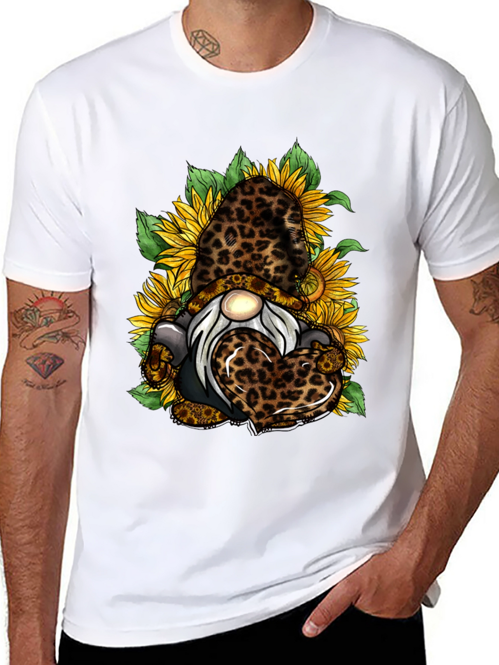 Leopard Sunflower Gnome Graphic T-Shirt
