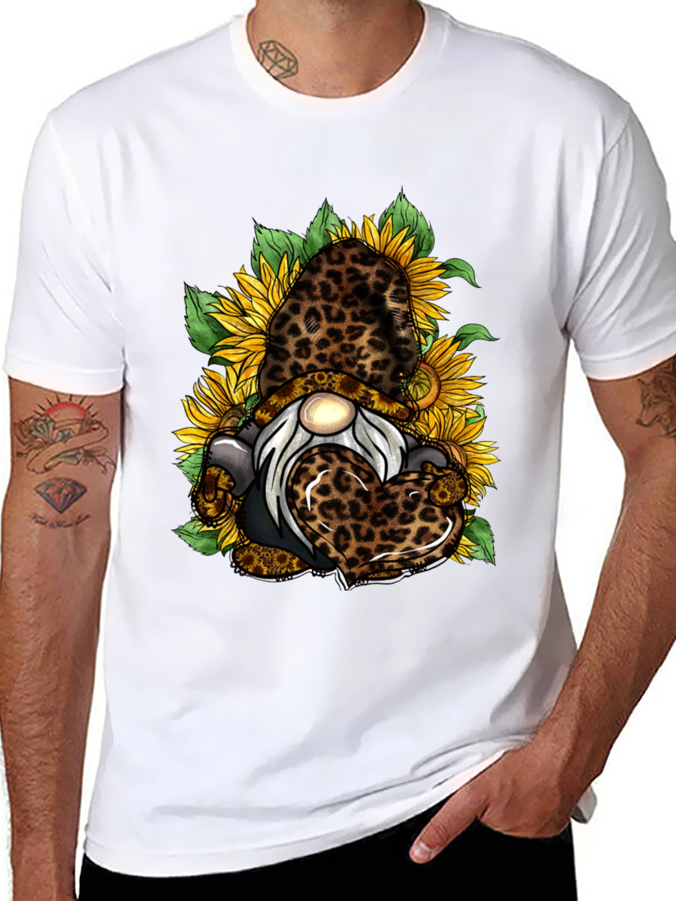 Leopard Sunflower Gnome Graphic T-Shirt