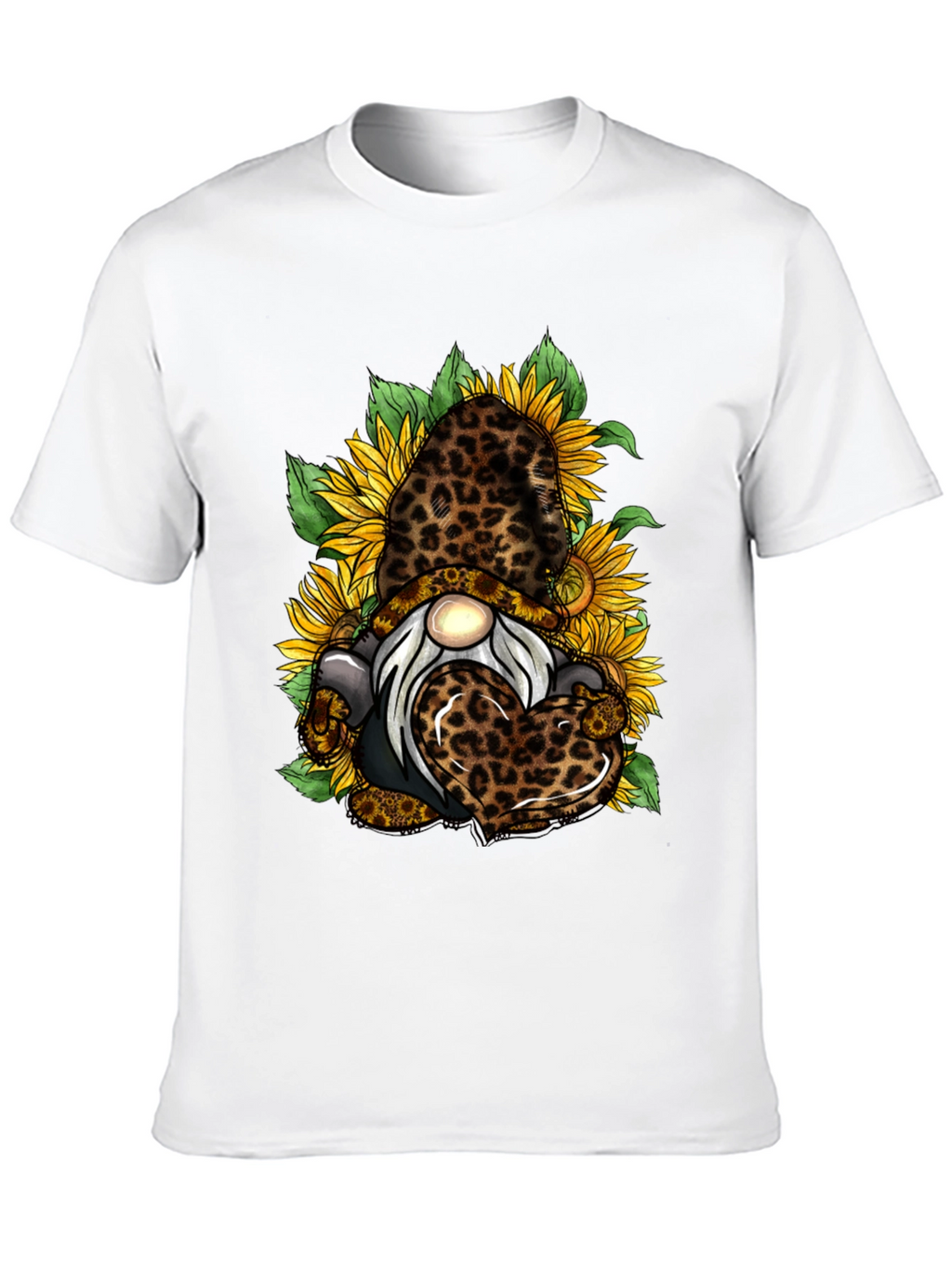 Leopard Sunflower Gnome Graphic T-Shirt