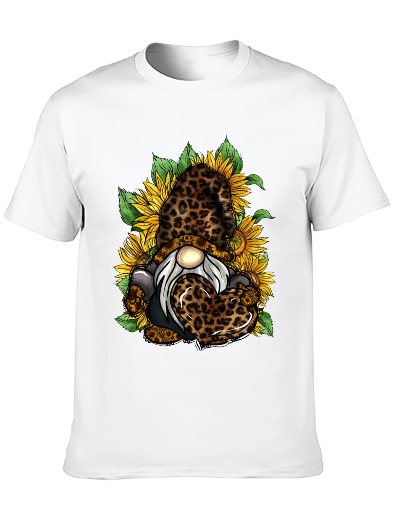 Leopard Sunflower Gnome Graphic T-Shirt
