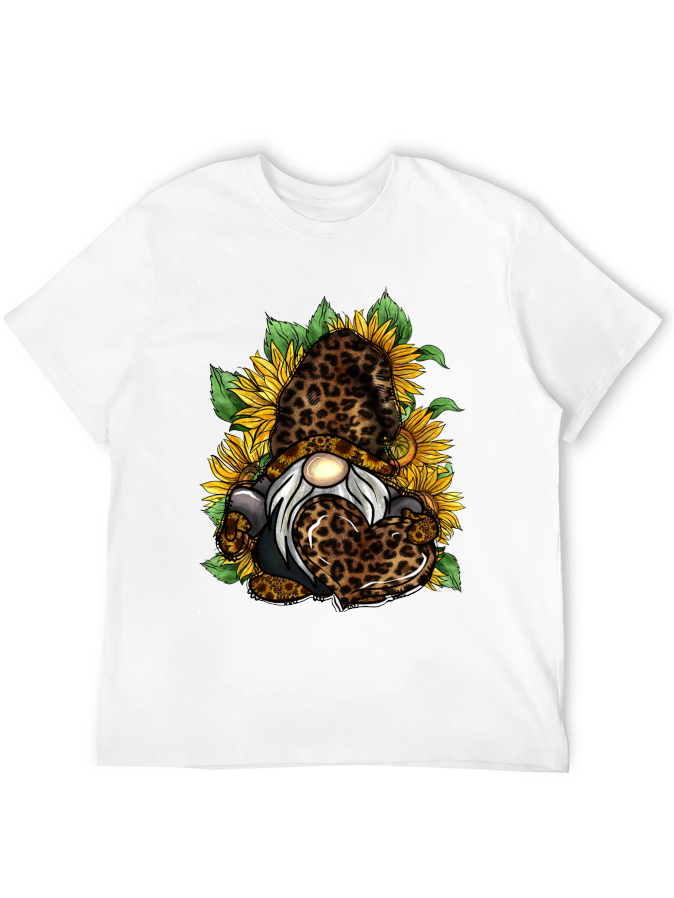 Leopard Sunflower Gnome Graphic T-Shirt