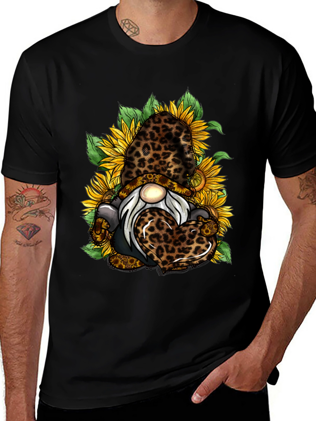 Leopard Sunflower Gnome Graphic T-Shirt