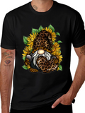 Leopard Sunflower Gnome Graphic T-Shirt