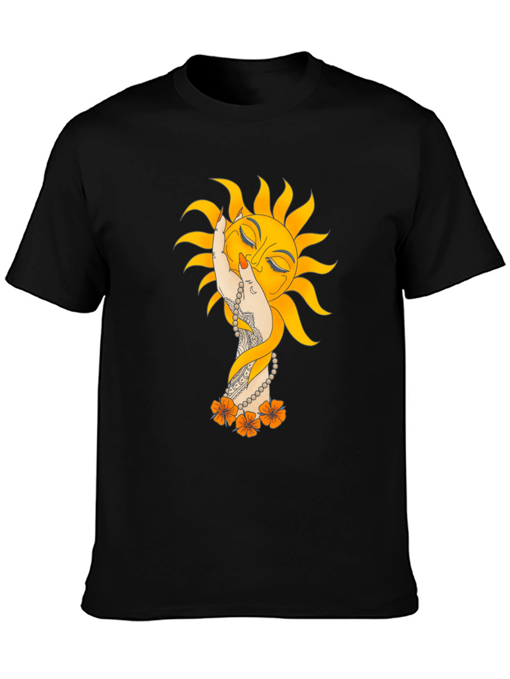 Sun Hand Graphic Tee - Stylish Black T-Shirt