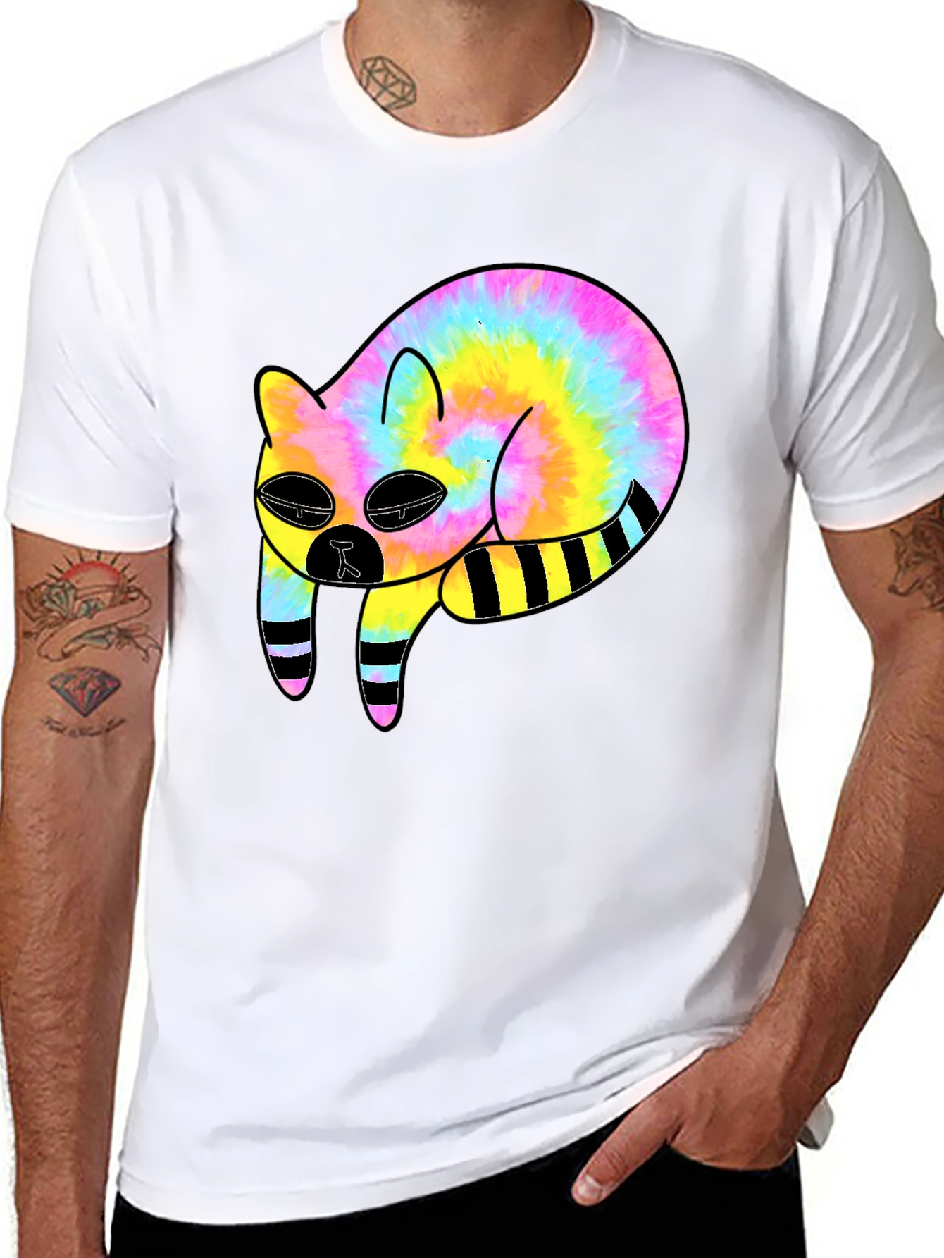 Tie-Dye Cat Graphic Black T-Shirt