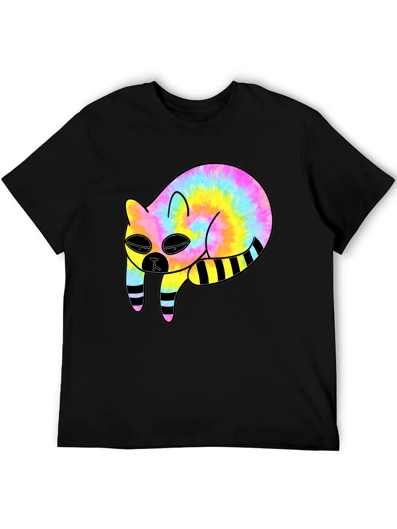 Tie-Dye Cat Graphic Black T-Shirt