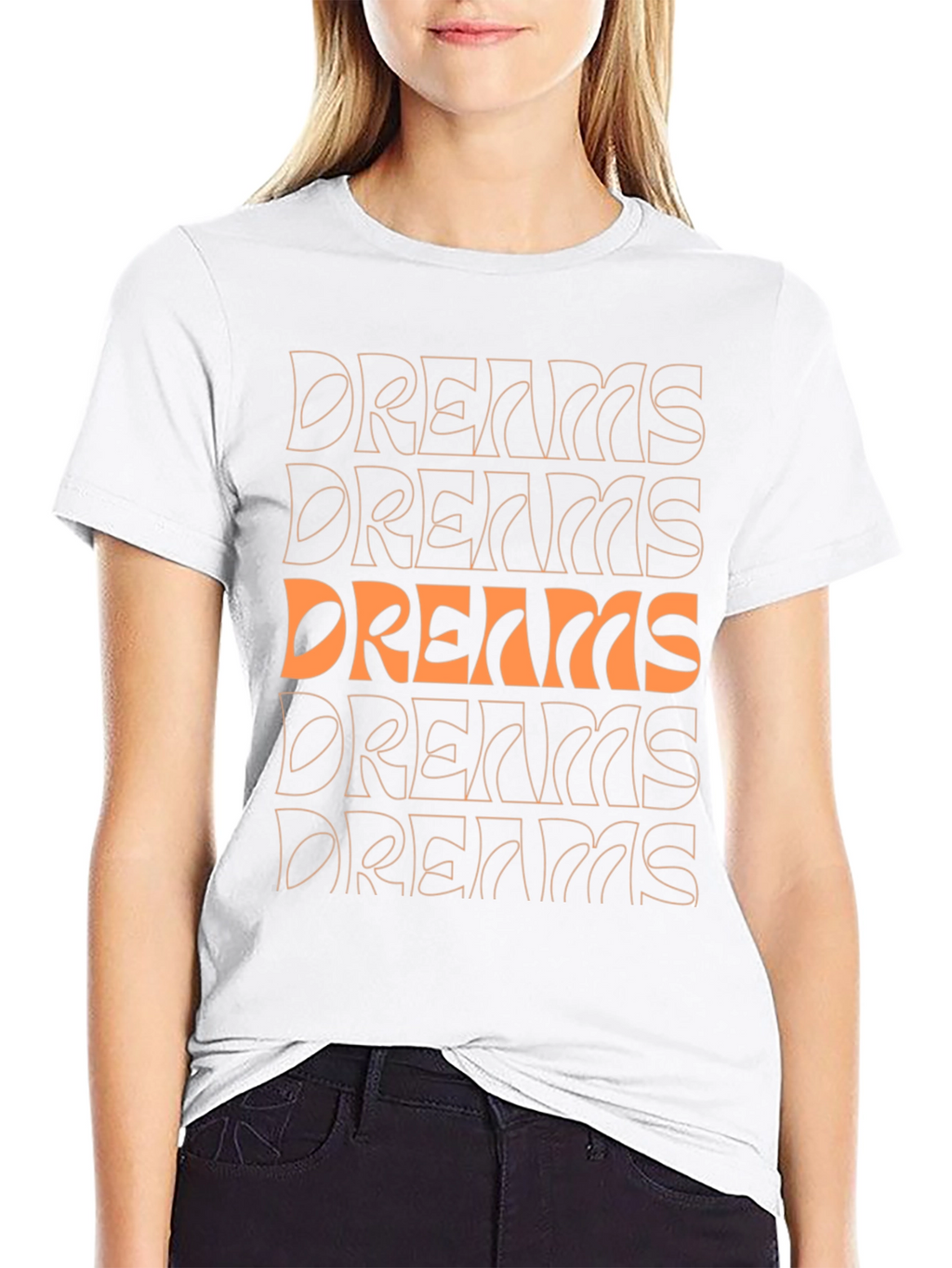 Dreams Graphic Print Crew Neck Tee - Black
