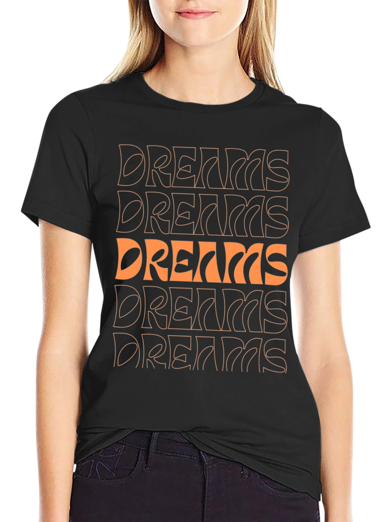 Dreams Graphic Print Crew Neck Tee - Black