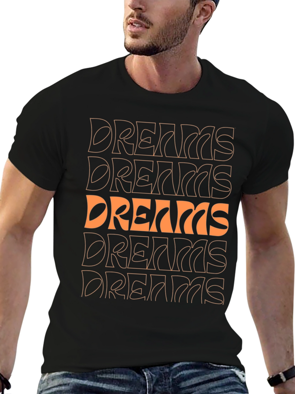 Dreams Graphic Print Crew Neck Tee - Black