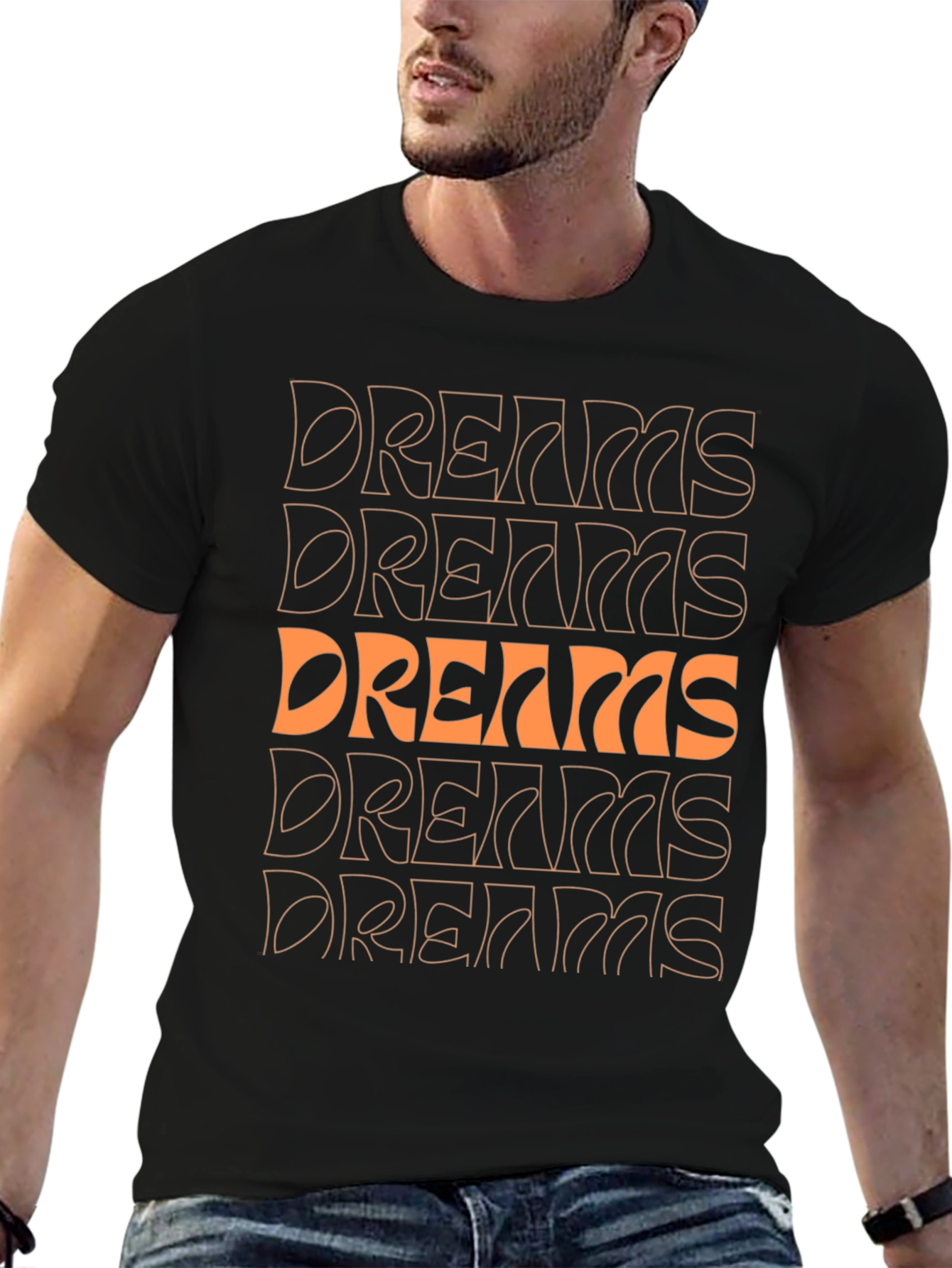 Dreams Graphic Print Crew Neck Tee - Black