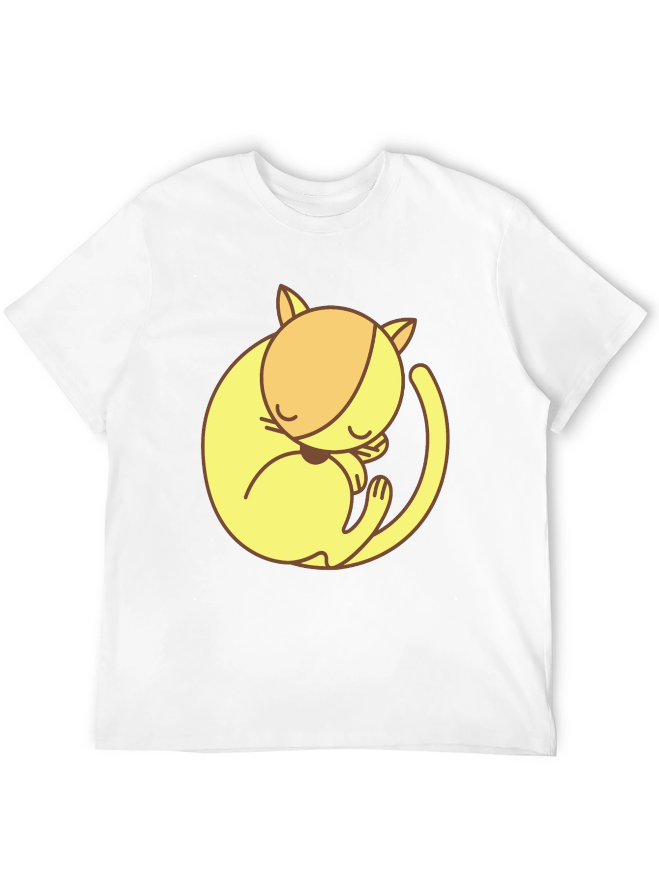 Cute Sleeping Cat Graphic Tee - Black Cotton T-Shirt