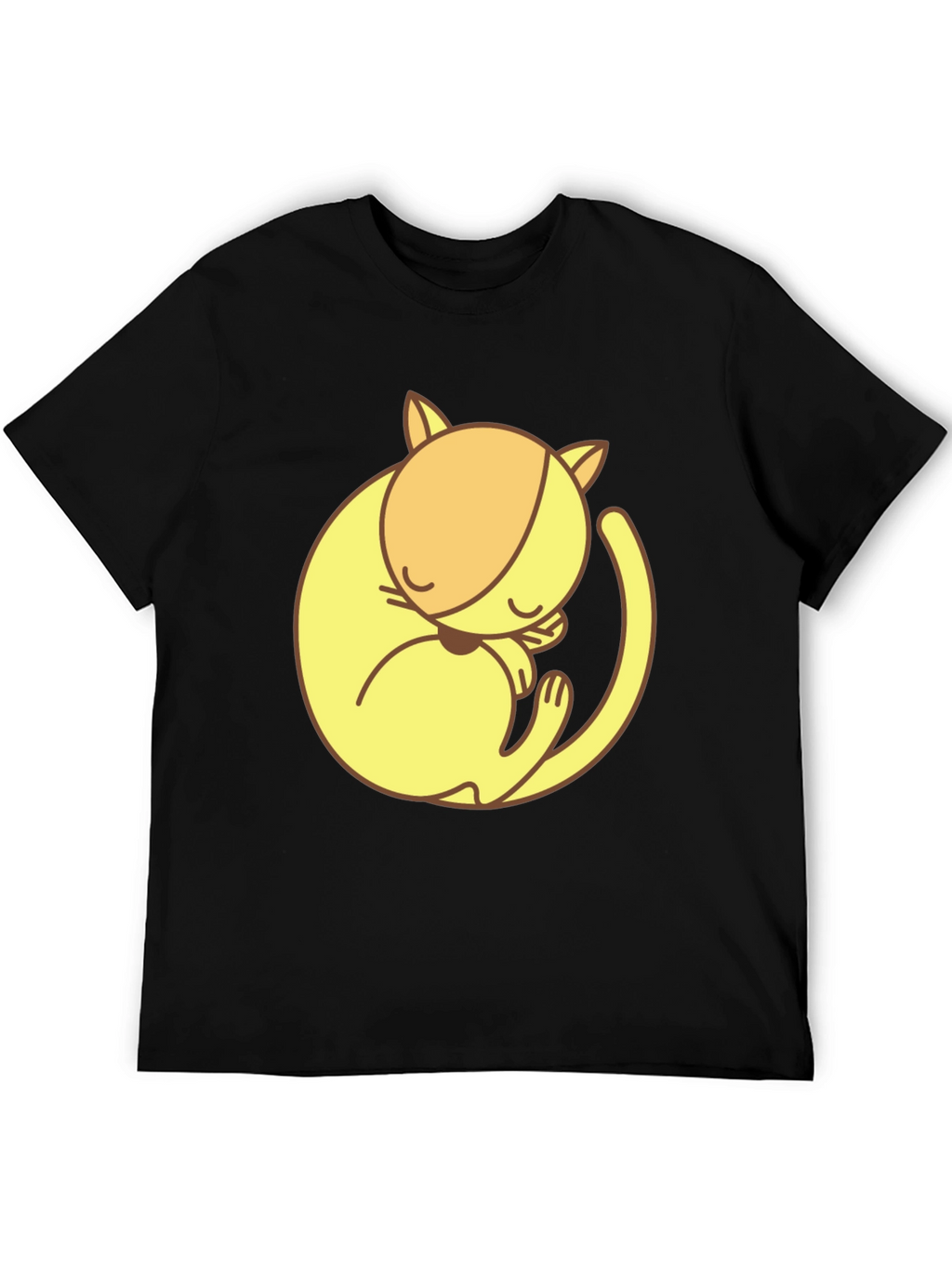 Cute Sleeping Cat Graphic Tee - Black Cotton T-Shirt