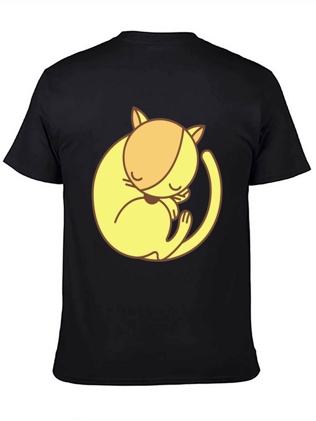 Cute Sleeping Cat Graphic Tee - Black Cotton T-Shirt