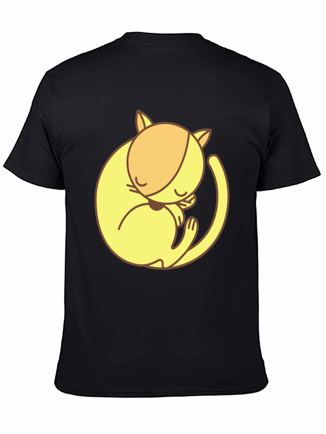 Cute Sleeping Cat Graphic Tee - Black Cotton T-Shirt